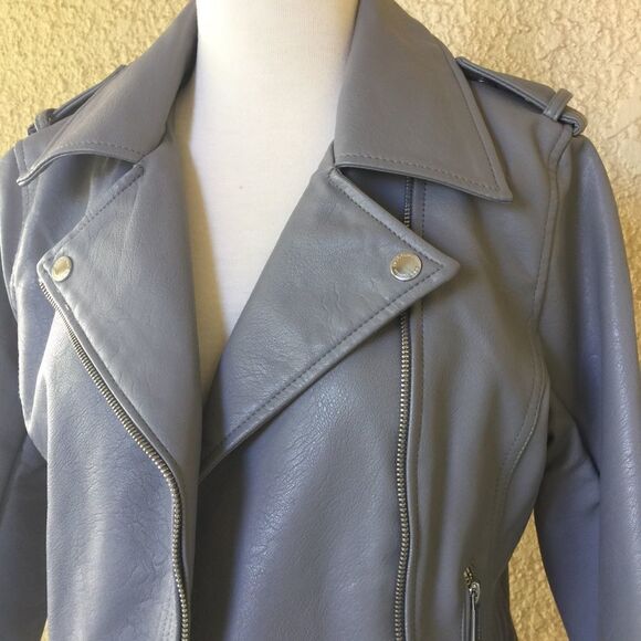 BCBG Faux Leather Front Zip Jacket Gray S - Picture 5 of 8